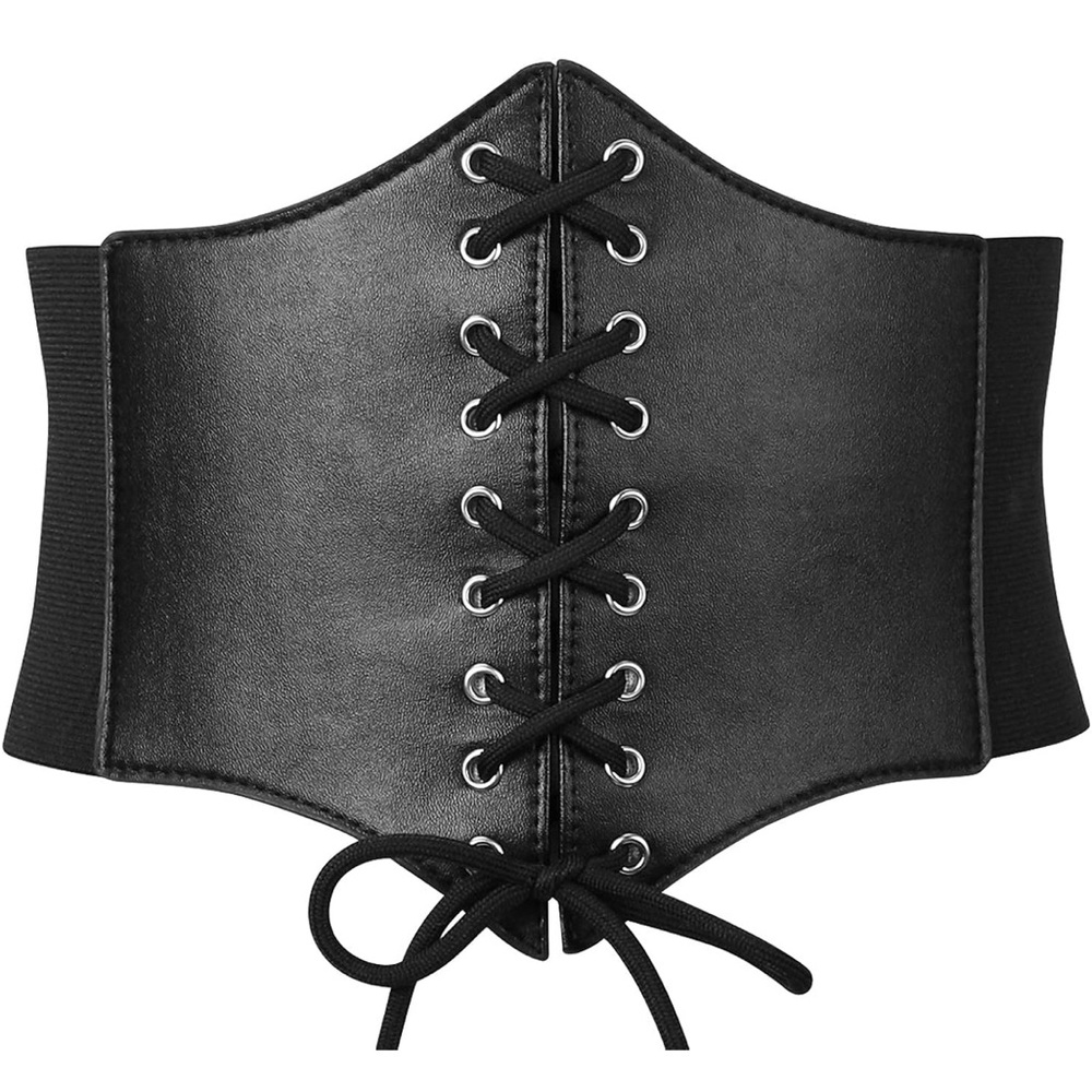 Black Lace-Up Corset Belt